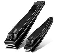 Xnourney Nail Clippers Set, Heavy Duty Black Matte Stainless Steel Nail Clipper with Nail File, Ultra Sharp Fingernail and Toenail Clipper Cutters, Nail Clipper Tools for Men & Women