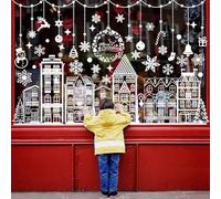 Xnova 11 * 35 Inch Large Christmas Window Stickers Double-Side Reusable Xmas Windows Clings Decals Snowflake House Decorations for Indoor Party Shop Ornament(White)