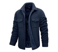 Xnova Men's Winter Jacket Warm Polar Fleece Coat Shacket Mens Trucker Work Outdoor Jackets Lapel Collar Long Sleeve Overshirt Button Down Thermal Shirts with Pockets, Navy Blue, M