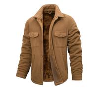Xnova Men's Winter Jacket Warm Polar Fleece Coat Shacket Mens Trucker Work Outdoor Jackets Lapel Collar Long Sleeve Overshirt Button Down Thermal Shirts with Pockets, Brown, XL