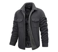 Xnova Men's Winter Jacket Warm Polar Fleece Coat Shacket Mens Trucker Work Outdoor Jackets Lapel Collar Long Sleeve Overshirt Button Down Thermal Shirts with Pockets, Dark Grey, XL