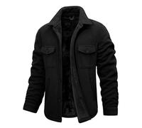 Xnova Men's Winter Jacket Warm Polar Fleece Coat Shacket Mens Trucker Work Outdoor Jackets Lapel Collar Long Sleeve Overshirt Button Down Thermal Shirts with Pockets, Black, L