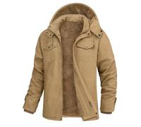 Xnova Mens Winter Parka Jackets Warm Fleece Lined Cotton Cargo Coats with Removable Hooded Zip Up Military Jacket Windbreaker Outerwear for Outdoor Work, Khaki, L