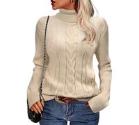 Xnova Winter Jumpers for Women Turtleneck Cable Knit Sweaters Ladies Long Sleeve Tops Warm Chunky Jumper Roll Neck Slim Fit Pullover Knitwear, Apricot, XL