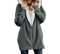 Xnova Women Oversized Hoodie Teddy Fleece Winter Coats Cardigan Full Zip Up Hooded Long Sleeve Warm Coat Sherpa Outwear with Pockets Ladies Fuzzy Solid Tops(Dark Gray,M)