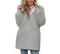 Xnova Women Oversized Hoodie Teddy Fleece Winter Coats Cardigan Full Zip Up Hooded Long Sleeve Warm Coat Sherpa Outwear with Pockets Ladies Fuzzy Solid Tops(Gray,XL)