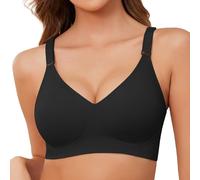 Xnova Womens Bras Seamless Full Coverage Ladies Non Wired Support V Neck Padded Comfort Sleeping Bra Soft T Shirt Bra Wireless Zero Feel Bralettes, Black, S