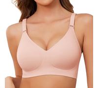 Xnova Womens Bras Seamless Full Coverage Ladies Non Wired Support V Neck Padded Comfort Sleeping Bra Soft T Shirt Bra Wireless Zero Feel Bralettes, Pink, L