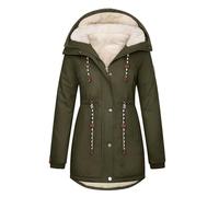 Xnova Womens Winter Fleece Lined Coats Warm Cotton Parka Jackets Ladies Padded Thermal Overcoat with Hooded and Drawstring Zip Up Windproof Outerwear, Army Green, XL