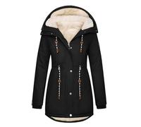 Xnova Womens Winter Fleece Lined Coats Warm Cotton Parka Jackets Ladies Padded Thermal Overcoat with Hooded and Drawstring Zip Up Windproof Outerwear, Black, M