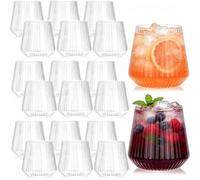 Xnqelerate 20 Pack Plastic Wine Glasses, 350ml/12oz Reusable Vintage Stemless Wine Glasses, Origami Style Ridged Plastic Tumblers for Champagne, Catering, Weddings
