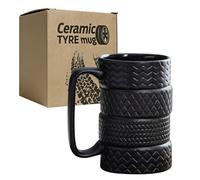 Xnqelerate Ceramic Tyre Mug, Creative Coffee F1 Mug, Gifts for Car Enthusiasts, Office, Birthday Gifts (Black Tyre Mug)