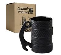 Xnqelerate Ceramic Tyre Mug, Creative Coffee F1 Mug, Gifts for Car Enthusiasts, Office, Birthday Gifts (Black Wrench Tyre Mug)