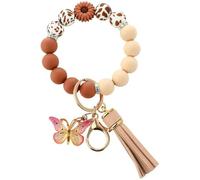 Xnqelerate Key Chains Women Cute, Silicone Beaded Butterfly Keychain With Daisy, Car Keychain Wristlet, For Birthdays, Christmas, Anniversaries (Brown)