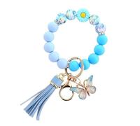 Xnqelerate Key Chains Women Cute, Silicone Beaded Butterfly Keychain With Daisy, Car Keychain Wristlet, For Birthdays, Christmas, Anniversaries (Blue)