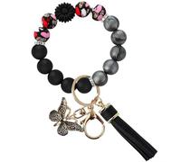 Xnqelerate Key Chains Women Cute, Silicone Beaded Butterfly Keychain With Daisy, Car Keychain Wristlet, For Birthdays, Christmas, Anniversaries (Black)