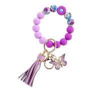 Xnqelerate Key Chains Women Cute, Silicone Beaded Butterfly Keychain With Daisy, Car Keychain Wristlet, For Birthdays, Christmas, Anniversaries (Purple)