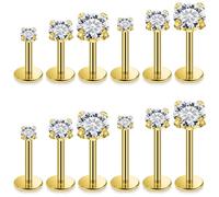 Xnsjeyy 14G 16G Flat Back Tragus Earrings Labret Medusa Piercing Jewelry Surgical Steel Monroe Lip Rings Snake Bite Forward Helix Conch Cartilage Earrings Piercing Jewelry for Women Men Silver Gold