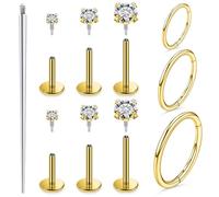 Xnsjeyy 18G 16G Internal Thread Flat Back Earrings Nose Studs 316L Surgical Steel Tragus Forward Helix Conch Cartilage Lobe Earrings Stud Medusa Labret Lip Ring Piercing Jewelry Hoops For Women Men