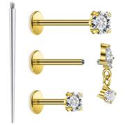 Xnsjeyy 20G 18G 16G Astm F136 Titanium Internal Thread Flat Back Earrings Nose Studs Tragus Forward Helix Conch Cartilage Lobe Earring Stud Medusa Labret Monroe Lip Ring Piercing Jewelry For Women Men