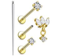 Xnsjeyy 20G 18G 16G Astm F136 Titanium Internal Thread Flat Back Earrings Nose Studs Tragus Forward Helix Conch Cartilage Lobe Earring Stud Medusa Labret Monroe Lip Ring Piercing Jewelry For Women Men