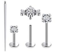 Xnsjeyy 20G 18G 16G Astm F136 Titanium Internal Thread Flat Back Earrings Nose Studs Tragus Forward Helix Conch Cartilage Lobe Earring Stud Medusa Labret Monroe Lip Ring Piercing Jewelry For Women Men