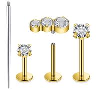 Xnsjeyy 20G 18G 16G Astm F136 Titanium Internal Thread Flat Back Earrings Nose Studs Tragus Forward Helix Conch Cartilage Lobe Earring Stud Medusa Labret Monroe Lip Ring Piercing Jewelry For Women Men