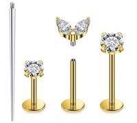 Xnsjeyy 20G 18G 16G Astm F136 Titanium Internal Thread Flat Back Earrings Nose Studs Tragus Forward Helix Conch Cartilage Lobe Earring Stud Medusa Labret Monroe Lip Ring Piercing Jewelry For Women Men