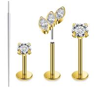 Xnsjeyy 20G 18G 16G Astm F136 Titanium Threadless Flat Back Earrings Nose Studs Tragus Forward Helix Conch Cartilage Lobe Earrings Stud Medusa Labret Monroe Lip Ring Piercing Jewelry For Women Men