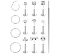 Xnsjeyy 20G 18G 16G Threadless Flat Back Earrings Nose Studs 316L Surgical Steel Tragus Forward Helix Conch Cartilage Lobe Earrings Stud Medusa Labret Lip Ring Piercing Jewelry Hoops For Women Men