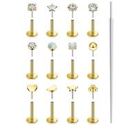 Xnsjeyy 20G 18G 16G Threadless Flat Back Earrings Nose Studs 316L Surgical Steel Tragus Forward Helix Conch Cartilage Lobe Earrings Stud Medusa Labret Monroe Lip Ring Piercing Jewelry For Women Men