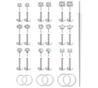 Xnsjeyy 20G 18G 16G Threadless Flat Back Earrings Nose Studs 316L Surgical Steel Tragus Forward Helix Conch Cartilage Lobe Earrings Stud Medusa Labret Lip Ring Piercing Jewelry Hoops For Women Men