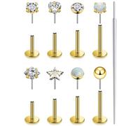 Xnsjeyy 20G 18G 16G Threadless Flat Back Earrings Nose Studs 316L Surgical Steel Tragus Forward Helix Conch Cartilage Lobe Earrings Stud Medusa Labret Monroe Lip Ring Piercing Jewelry For Women Men