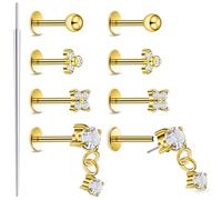 Xnsjeyy 20G 18G 16G Threadless Flat Back Earrings Nose Studs 316L Surgical Steel Tragus Forward Helix Conch Cartilage Lobe Earrings Stud Medusa Labret Monroe Lip Ring Piercing Jewelry For Women Men