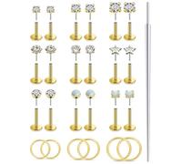 Xnsjeyy 20G 18G 16G Threadless Flat Back Earrings Nose Studs 316L Surgical Steel Tragus Forward Helix Conch Cartilage Lobe Earrings Stud Medusa Labret Lip Ring Piercing Jewelry Hoops For Women Men