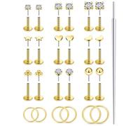 Xnsjeyy 20G 18G 16G Threadless Flat Back Earrings Nose Studs 316L Surgical Steel Tragus Forward Helix Conch Cartilage Lobe Earrings Stud Medusa Labret Lip Ring Piercing Jewelry Hoops For Women Men