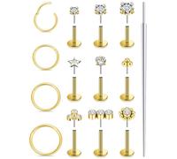 Xnsjeyy 20G 18G 16G Threadless Flat Back Earrings Nose Studs 316L Surgical Steel Tragus Forward Helix Conch Cartilage Lobe Earrings Stud Medusa Labret Lip Ring Piercing Jewelry Hoops For Women Men