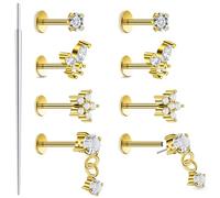 Xnsjeyy 20G 18G 16G Threadless Flat Back Earrings Nose Studs 316L Surgical Steel Tragus Forward Helix Conch Cartilage Lobe Earrings Stud Medusa Labret Monroe Lip Ring Piercing Jewelry For Women Men