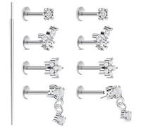 Xnsjeyy 20G 18G 16G Threadless Flat Back Earrings Nose Studs 316L Surgical Steel Tragus Forward Helix Conch Cartilage Lobe Earrings Stud Medusa Labret Monroe Lip Ring Piercing Jewelry For Women Men