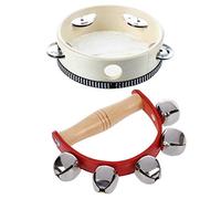 Xnuiasqe 1Pcs 6 inch Musical Tambourine Tamborine Drum Round Percussion & 1Pcs Tambourine Handbell Early Educational Musical Instrument Rhythm Shaking Small Jingle Bell Toy