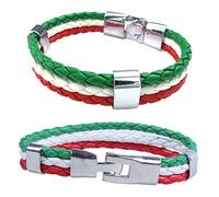Xnuiasqe 2 Pcs Green White Red Jewelry Bracelet, Italian Flag Bangle, Leather Alloy, for Men's Women, Width 14 Mm - Length 21.5 Cm & 23 Cm