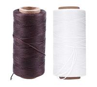 Xnuiasqe 2Pcs 260M 150D 1MM Leather Sewing Waxed Wax Thread Hand Needle Cord Craft DIY :White & Dark Brown