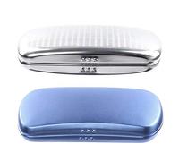 Xnuiasqe 2pcs Glasses Case, Aluminum Hard Shell Eyeglasses Case Striped Spectacles Box for Small and Medium Frames - Blue & Silver