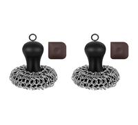 Xnuiasqe 2X Cast Iron Cleaner Chainmail Scrubber, Upgraded Handle Cast Iron Scrubber Brush 316 Chain Mail Scrubber