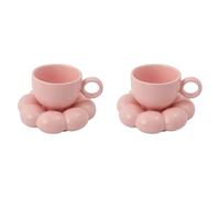 Xnuiasqe 2X Flower Coffee Cup & Saucer Set Cute Mug & Saucer Set Ceramic Coffee Cup with Sunflower Saucer Latte Cups 6.7Oz Pink