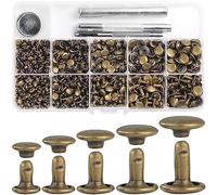 Xnuiasqe 340 Sets Leather Rivet Kit Rivets Leather Double Hat Rivets Apparel Fabric for Repairing Clothes Shoes Bags Belts Easy Install A