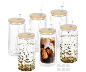 Xnuiasqe 6PCS 16oz Double Wall Insulated Plastic Water Bottles with Straws Lids DIY Snowball Cup with Pre Drilled Hole C