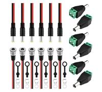 Xnuiasqe 6Sets 5.5x2.1MM Metal DC Power Female Jack with Waterproof Cap & Male Pigtail Solder Adapter for CCTV, Audio Video & DIY