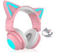 Xnuiasqe Bluetooth Headphones with Built-in Mic, Cat Ear Design, Foldable On-Ear Wireless Earphone for Phone/PC Tablet B
