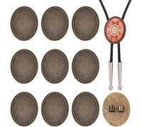 Xnuiasqe Bolo Tie Buckle, 12Pcs Alloy Blank Slider Clasp Cabochon Oval Setting for Crafts Clothes Findings A